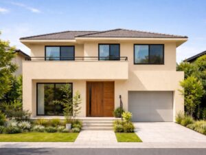 モダンな二階建て住宅(ベージュ仕上げ)